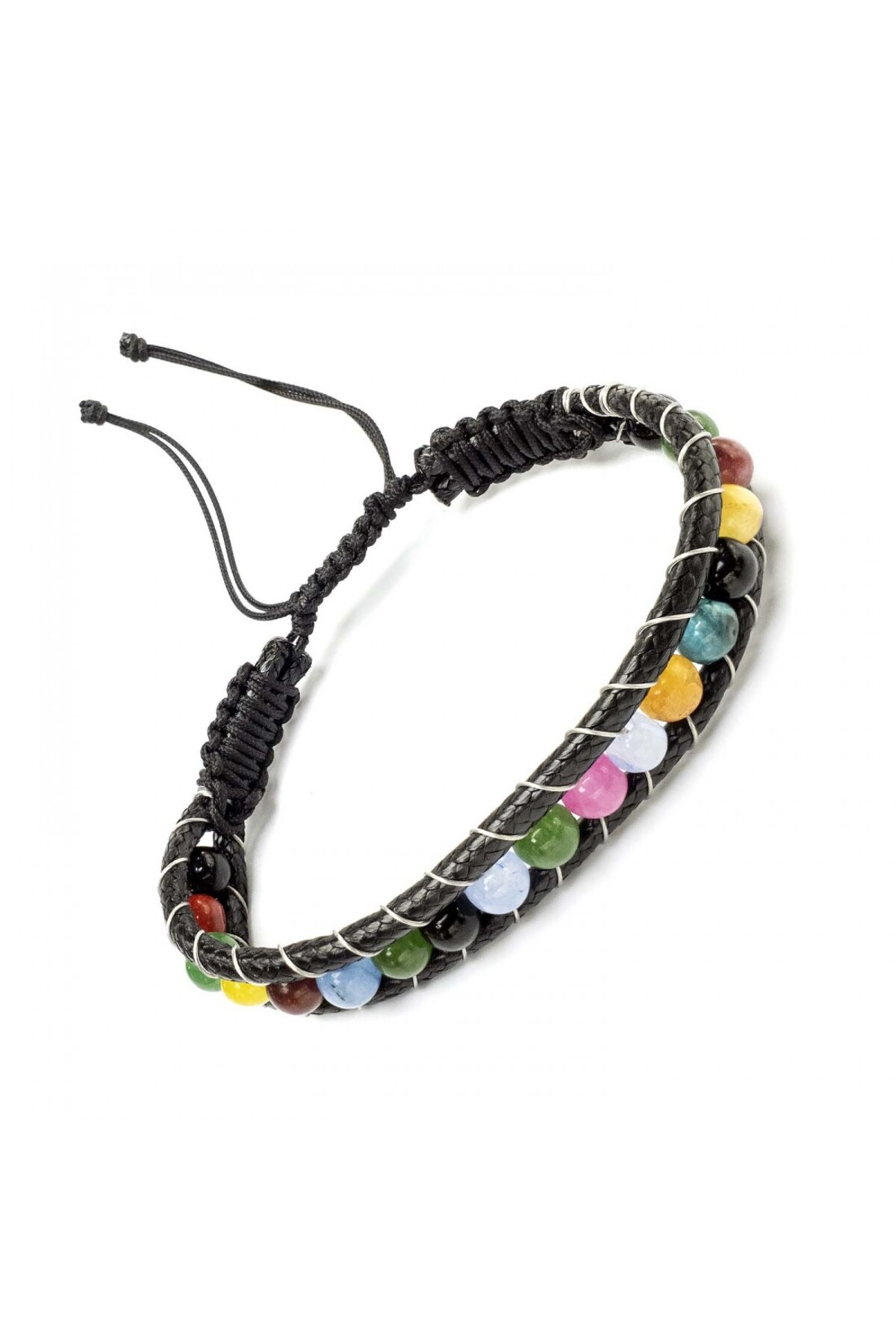 Çakra Doğaltaş Çelik Tel Örgülü Makrome Bileklik